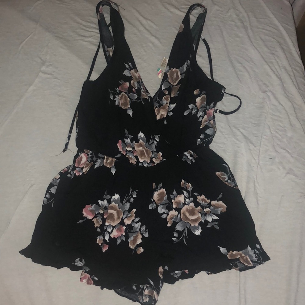 Black floral romper